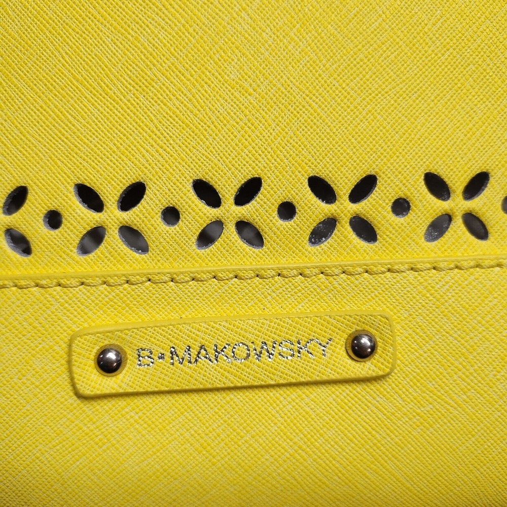 B. Makowsky Perforated Saffiano Mini Tessa Tote Bag Women Yellow Crossbody Strap - Picture 5 of 8